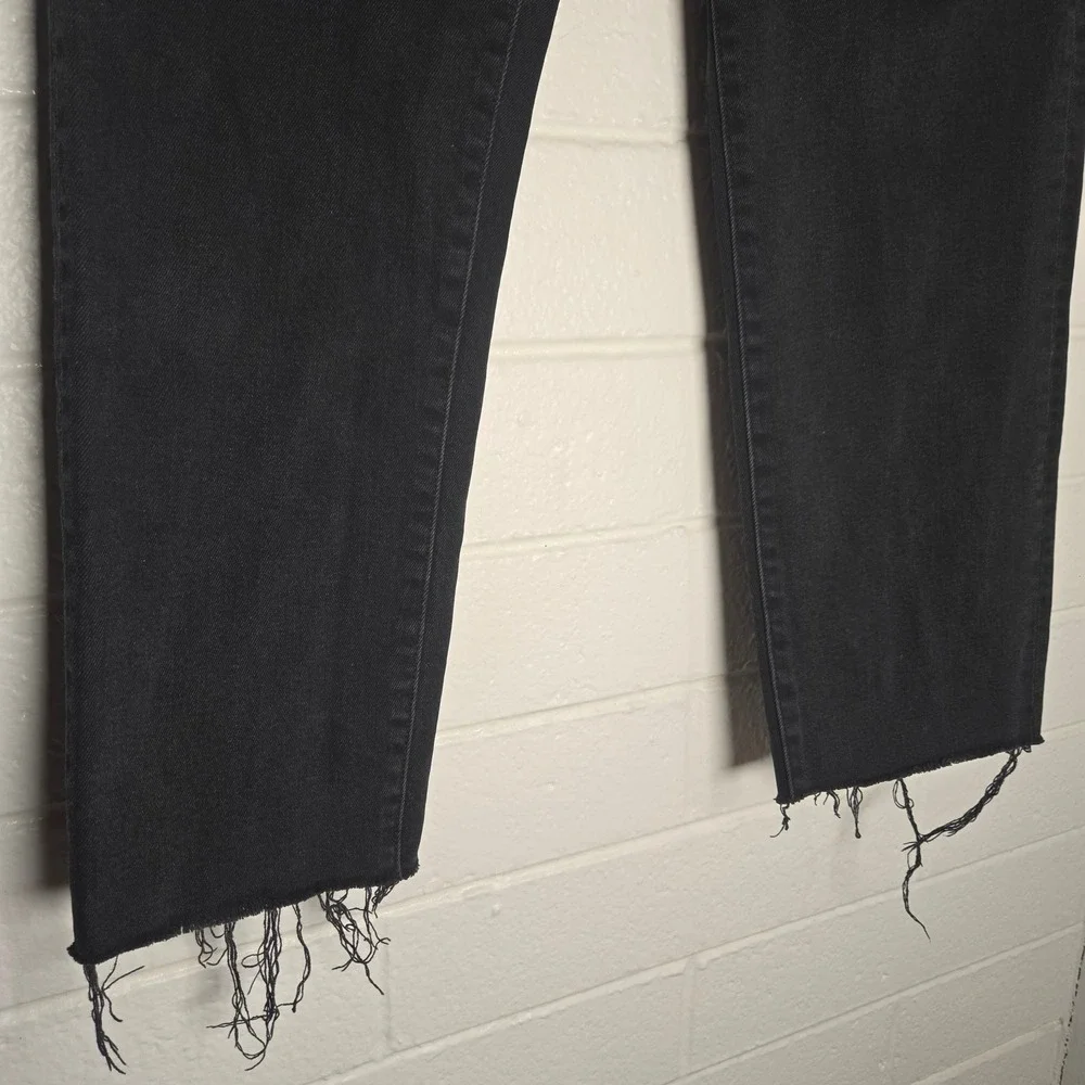 Madewell Classic Straight Jean 27 Black Cropped Raw Hem High‎ Rise Denim Capsule